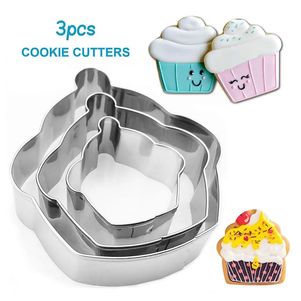 3Pcs Stainless Steel Cupcake Cookie Cutter Set