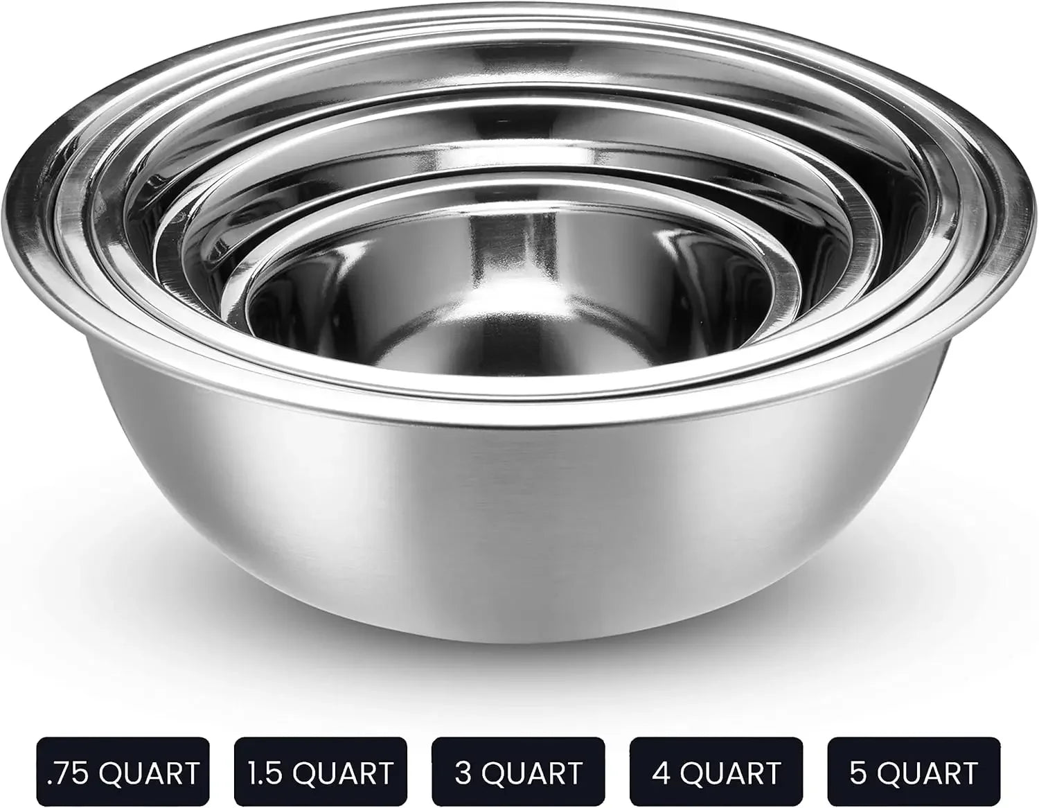 5 PC Stainless Steel Mixing Bowls With Lids Set