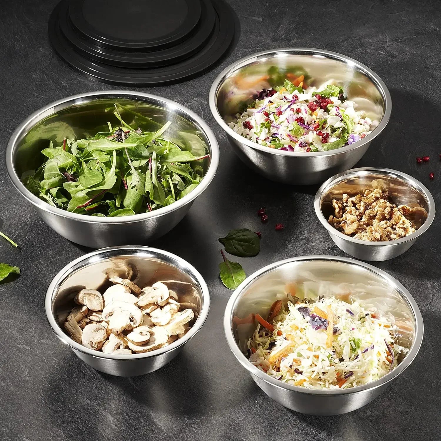 5 PC Stainless Steel Mixing Bowls With Lids Set