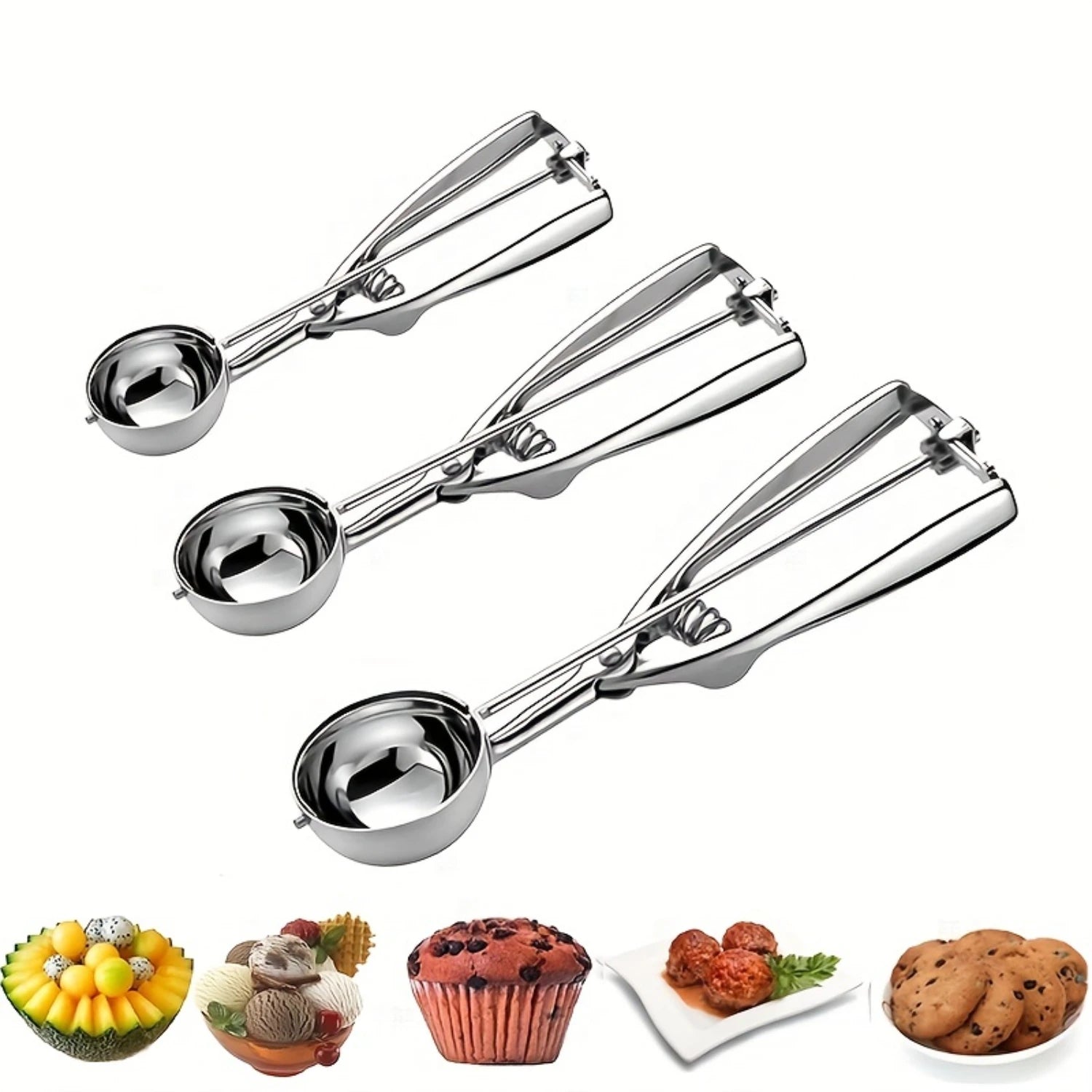 3pcs Stainless Steel Cookie Dough Scoop Set