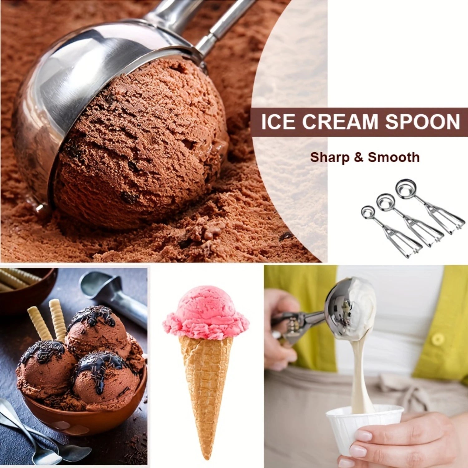 3pcs Stainless Steel Cookie Dough Scoop Set