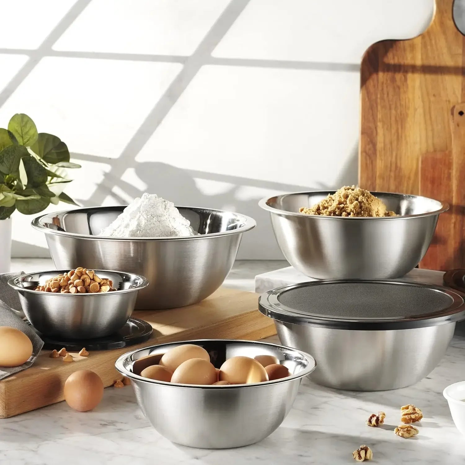 5 PC Stainless Steel Mixing Bowls With Lids Set